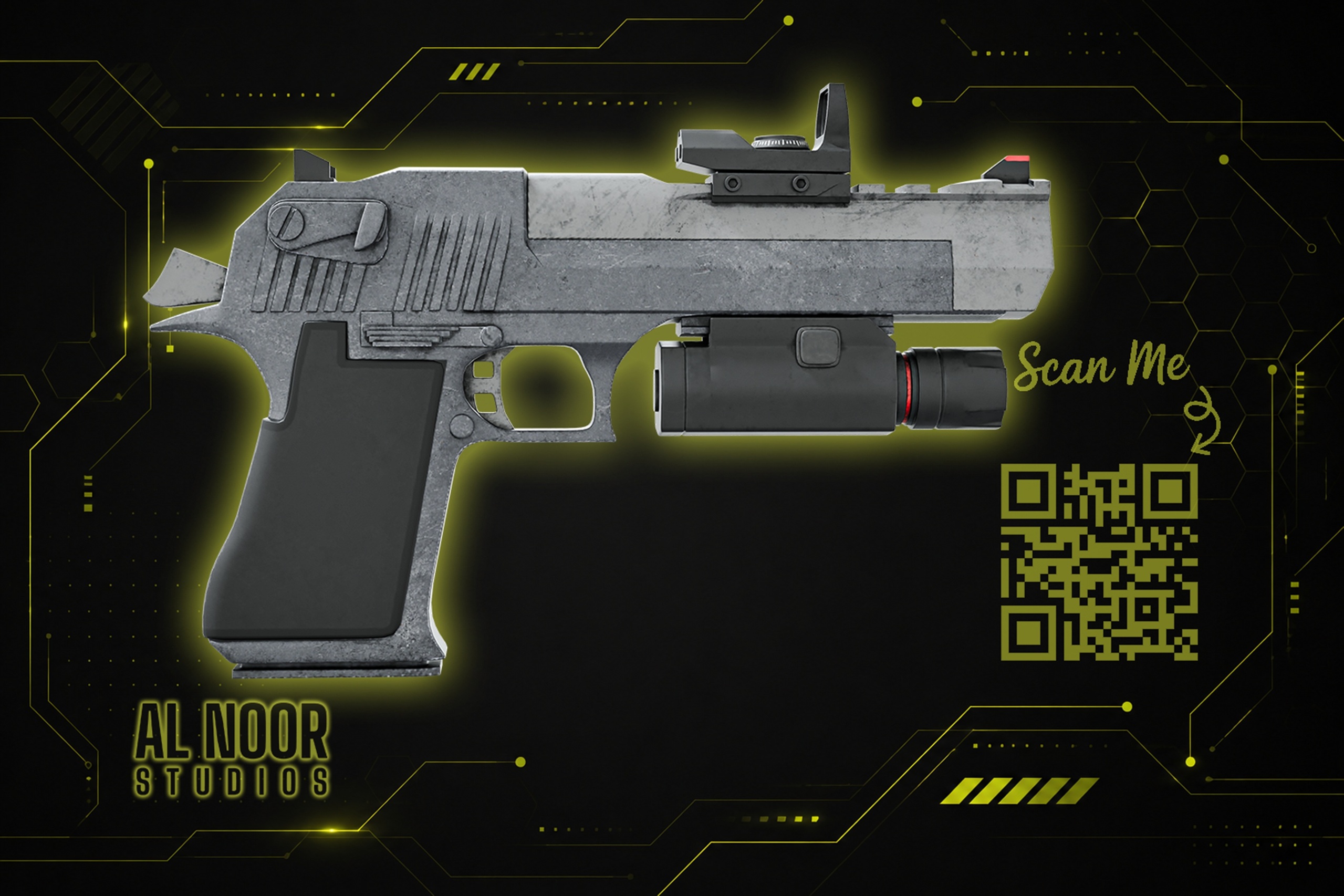 Media 1 for listing Futuristic 3D Handgun Model with Tactical Attachments