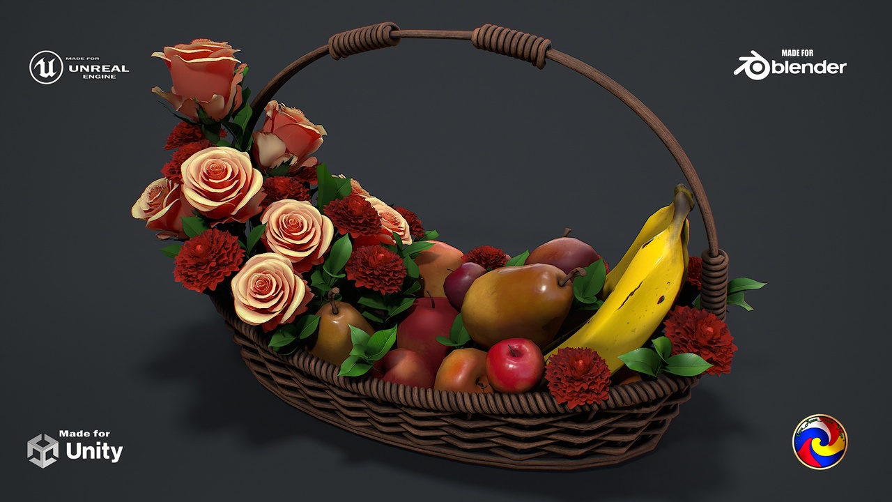 Media 1 for listing Basket with flowers and fruits 3d model
