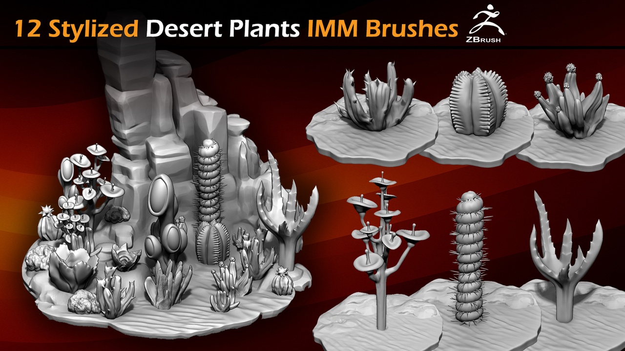Media 1 for listing 12 Stylized Desert Plants IMM Brushes