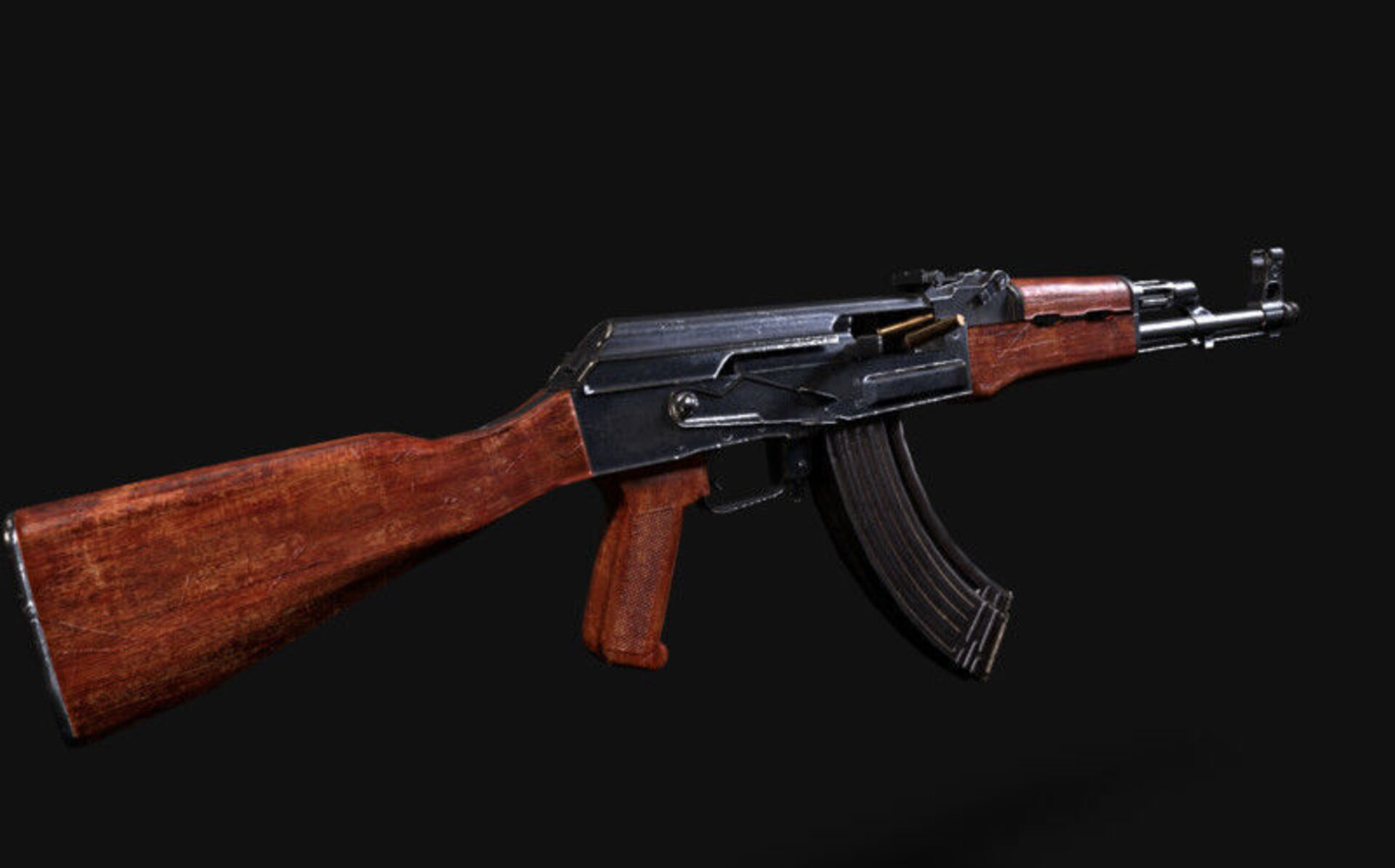 Rigged Assault Rifle AK with Classic and Red Wood Skins | Fab
