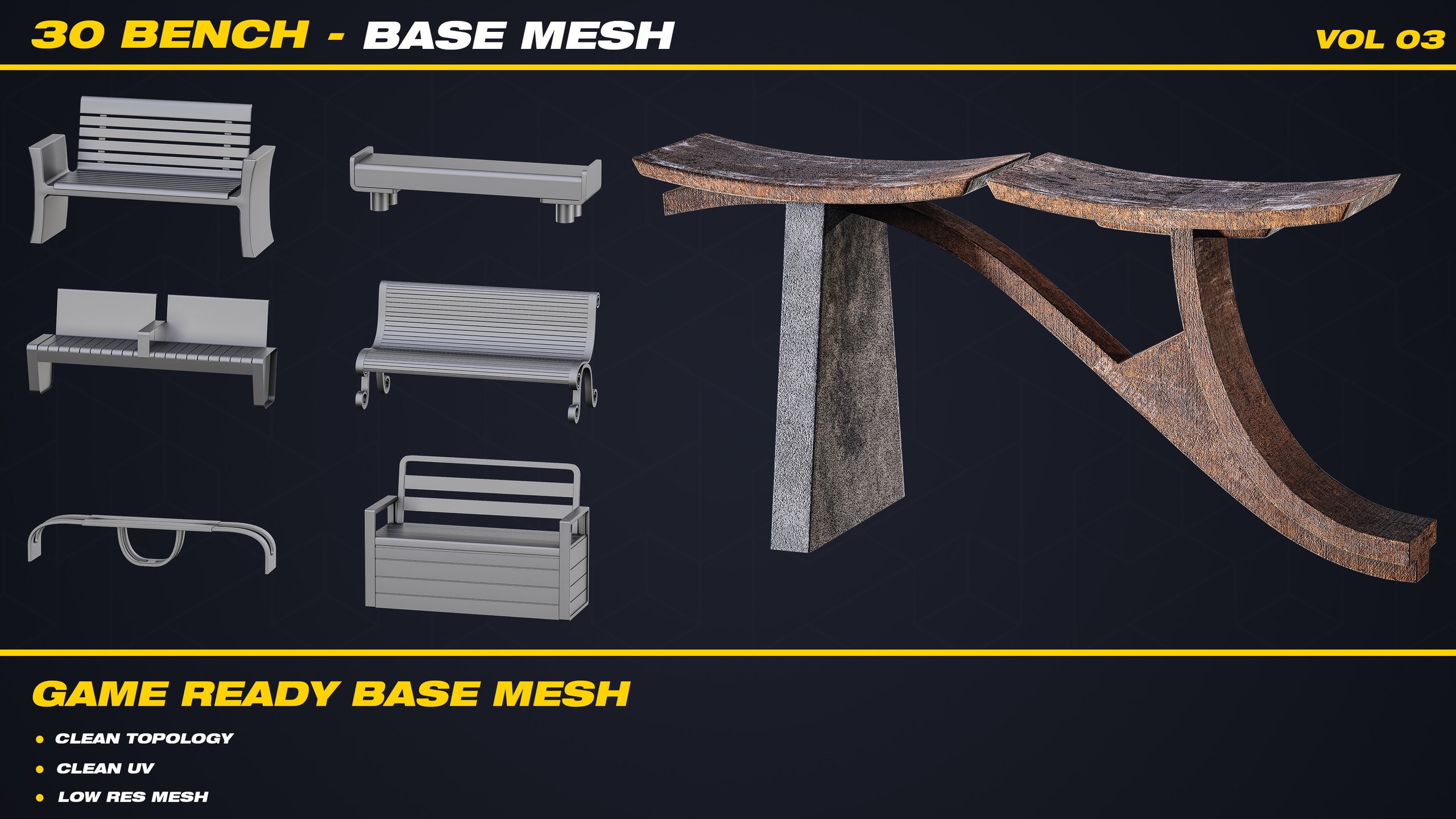 Media 1 for listing 30 Bench Base Mesh - VOL 03 ( Game Ready )