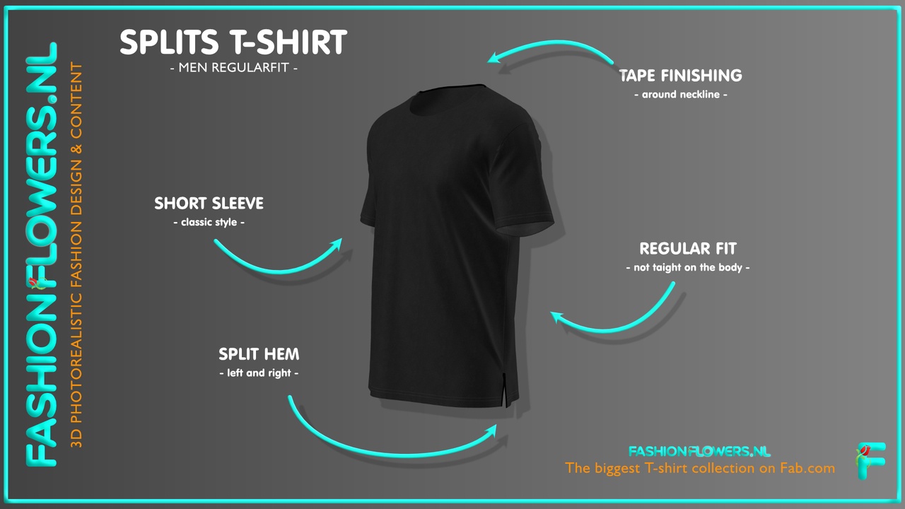 Media 1 for listing Black Colour Short Sleeve T-shirt | Round Neck | Splits Hem | Basic Tshirt