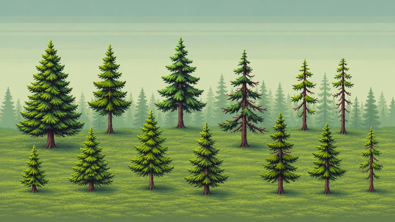 Media 1 for listing Pixel Art Pine Tree Sprite Pack - Seasonal Variants