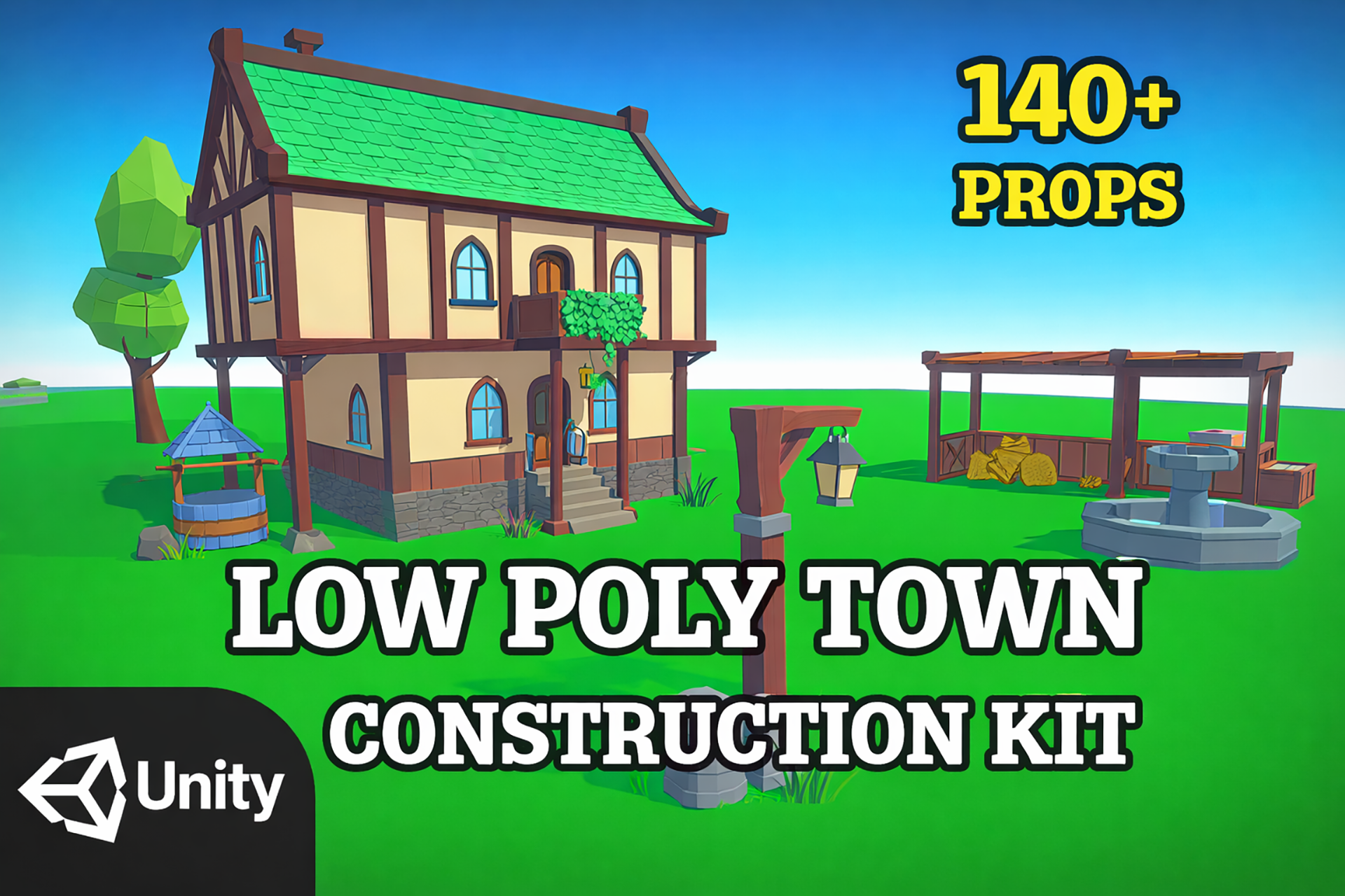 Low Poly Town Construction Kit | Modular House And Props | Fab