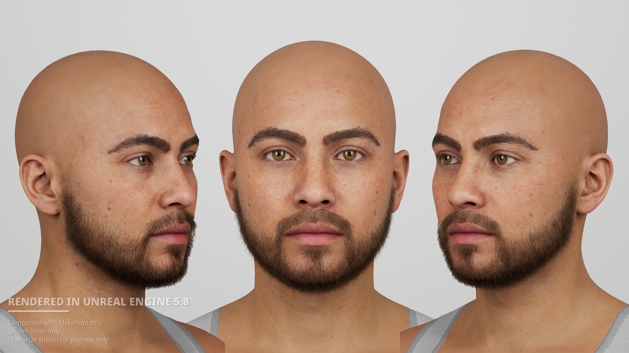 Media 1 for listing Short Boxed Beard with Connected Mustache – MetaHuman Facial Hair Groom