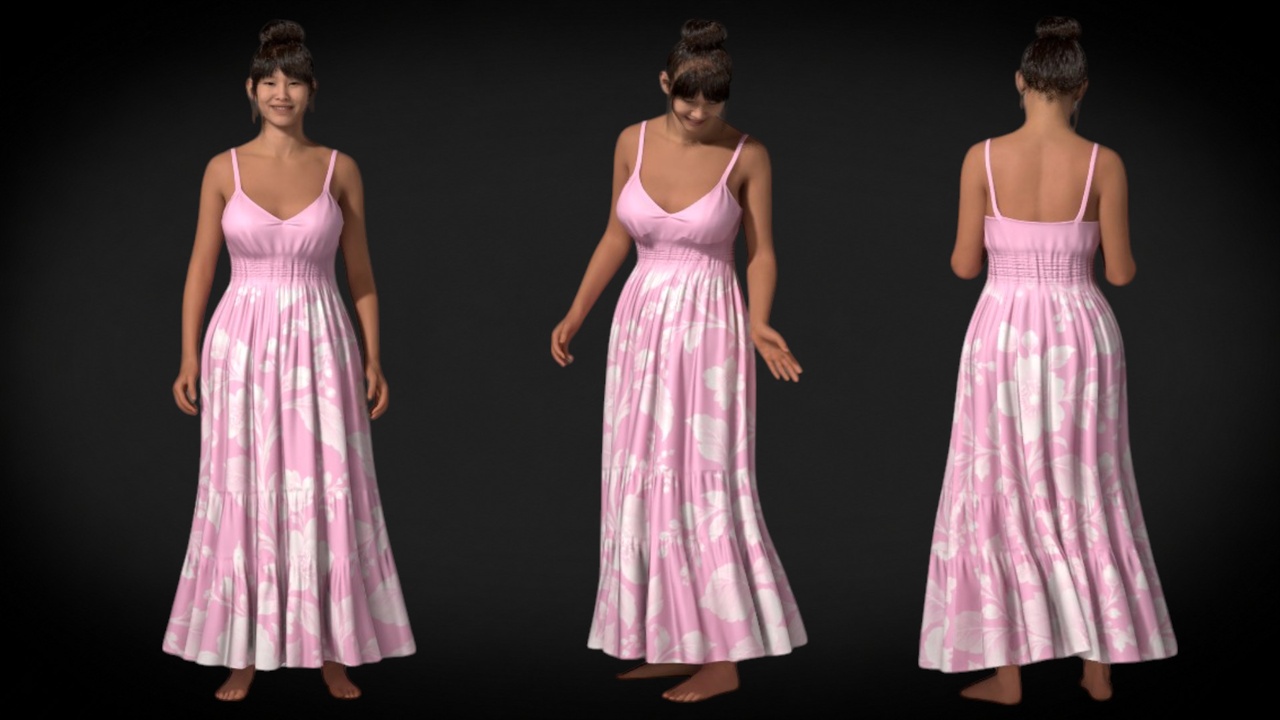Media 1 for listing Parametric Floral Tiered Maxi Dress – MetaHuman Compatible