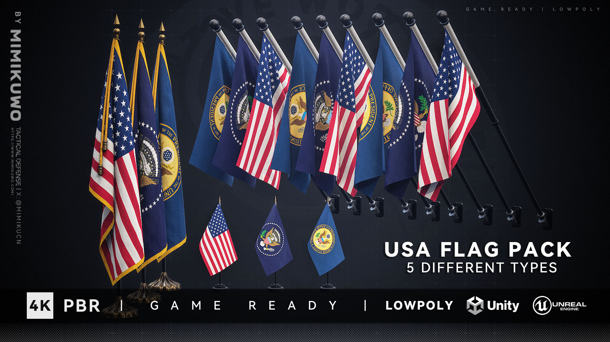 AMERICAN FLAG US Flag Pack Low-poly 3D model Game Read | Fab