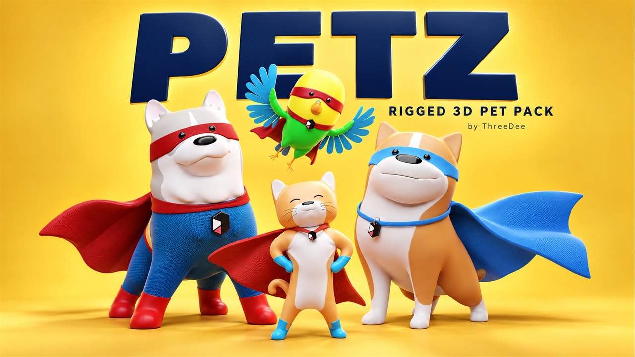 Media 1 for listing Petz - Rigged Cartoon Pet Pack - 2 Dogs, Cat & Bird