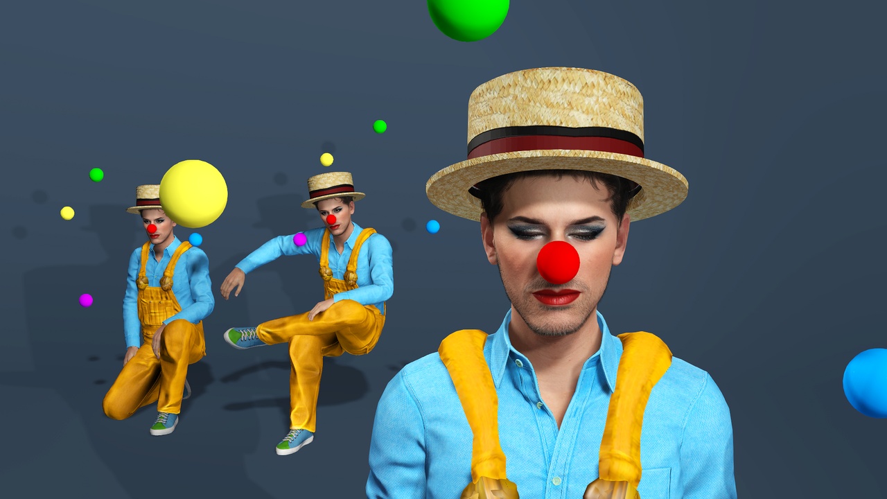 Media 1 for listing Street Performer Circus Clown Character Fully Rigged Blendshapes街头艺人马戏团滑稽小丑全身绑定