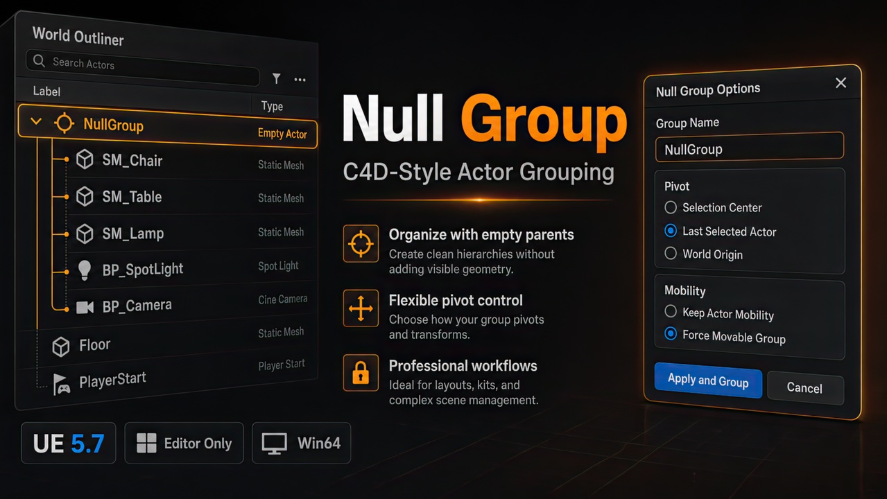 Media 1 for listing Null Group : C4D-Style Actor Grouping