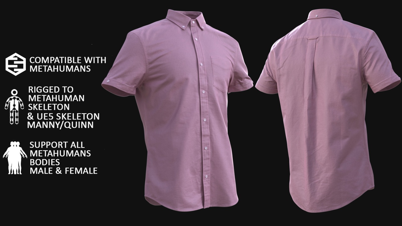 Media 1 for listing Shirt Metahuman 3D model 65 - MH & UE5 Skeletons - Rigged