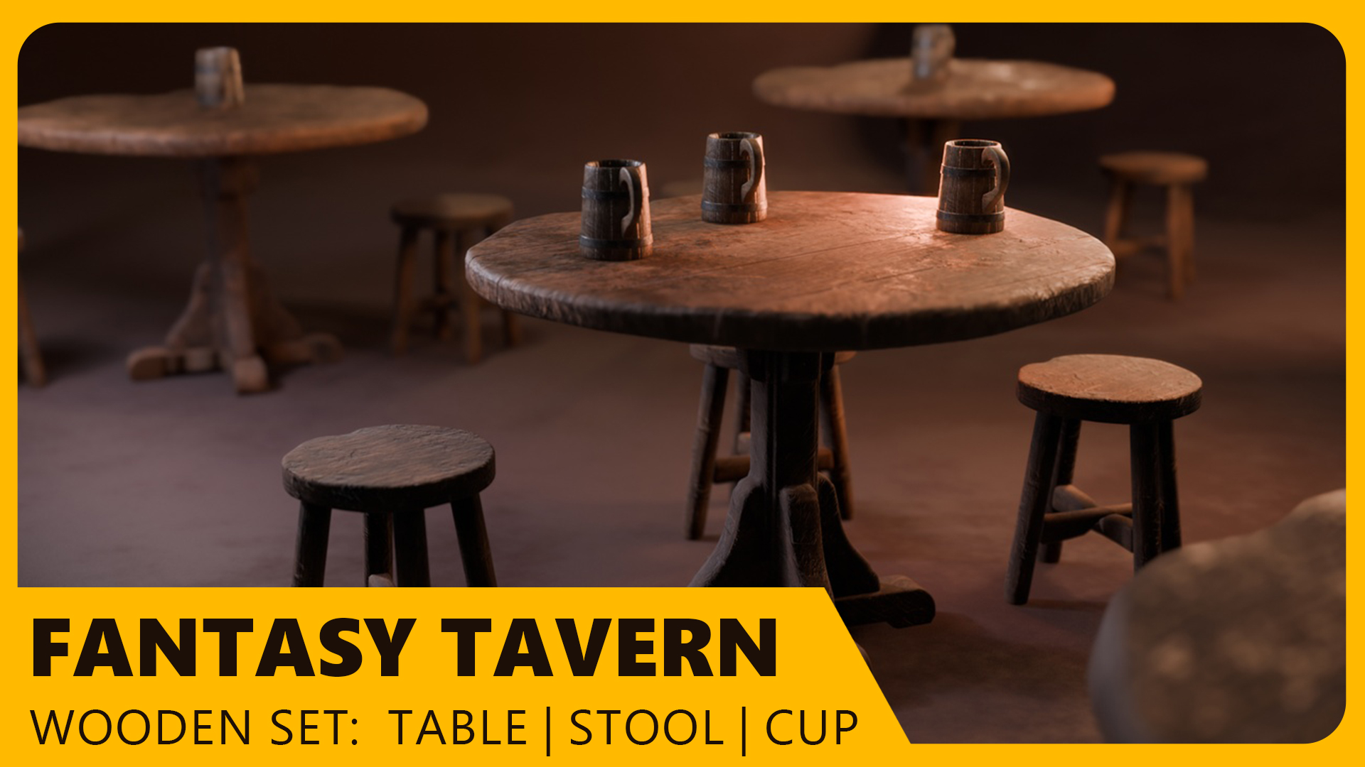 Fantasy Stool FANTASY TAVERN WOODEN SET: TABLE | STOOL | CUP | Fab