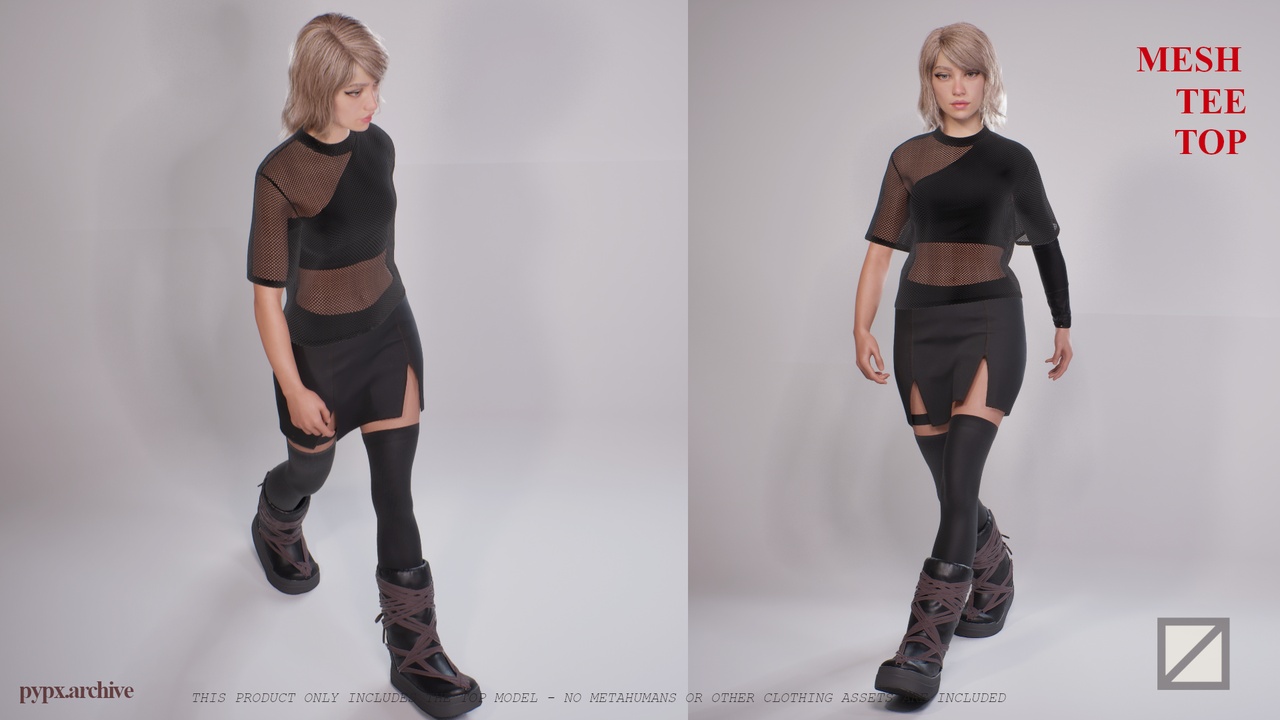 Media 1 for listing Mesh Tee Top - Resizable Metahuman Clothing