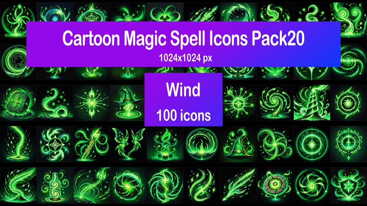 Media 1 for listing Cartoon Magic Spell Icons Pack20 - Wind