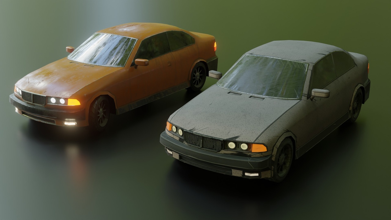 Media 1 for listing Stylized Low Poly Car - Cartoon - Old - 2 Texture Sets