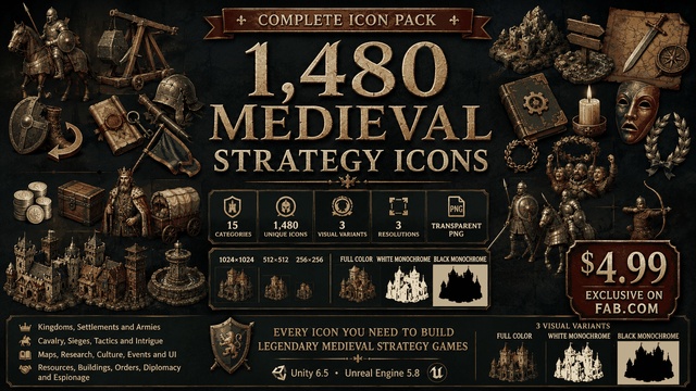 1480 Medieval Strategy Icons — Cobalt Game Assets