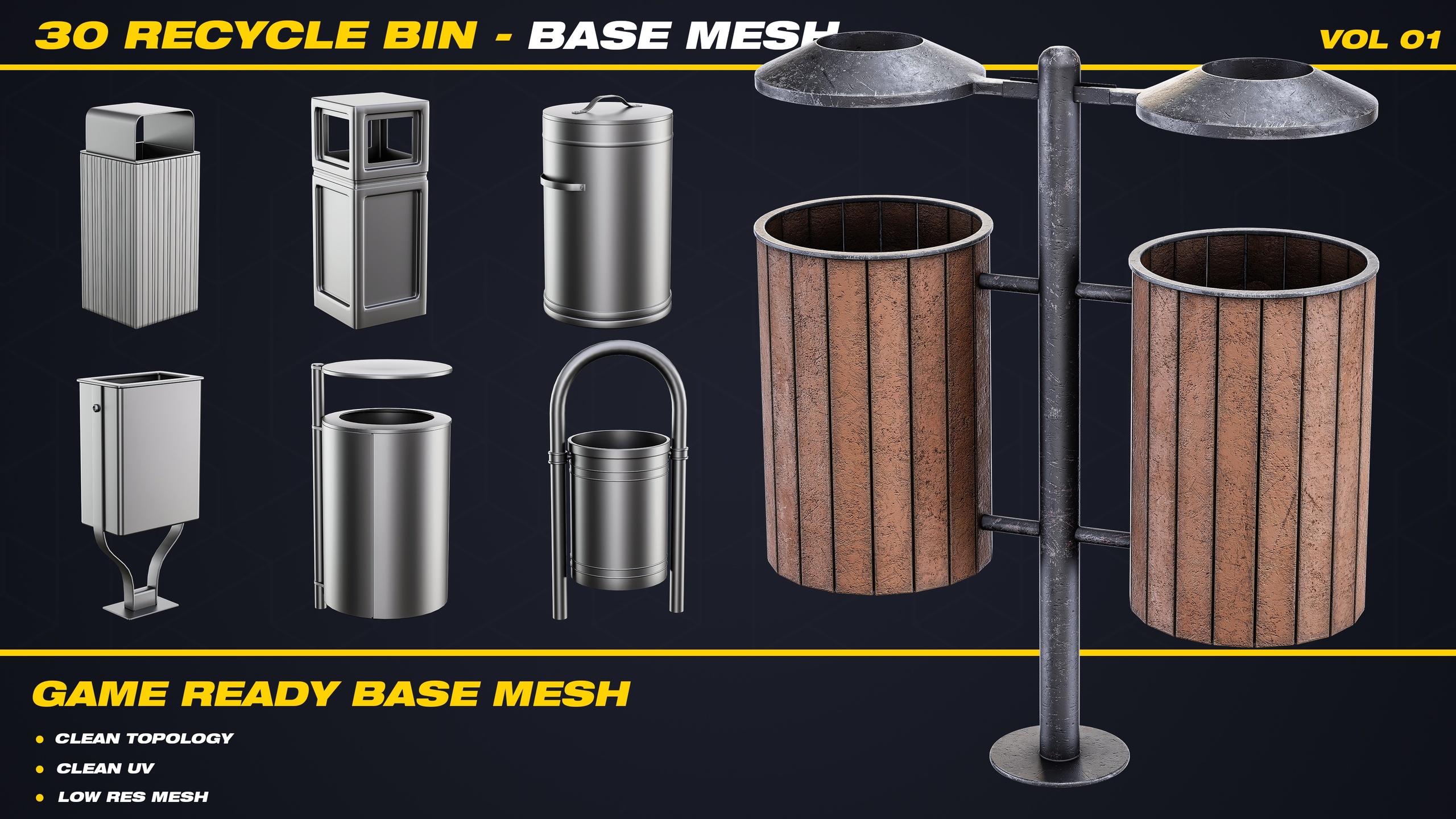 Multimedia 1 dla listy 30 Recycle Bin Base Mesh - VOL 01 ( Game Ready )