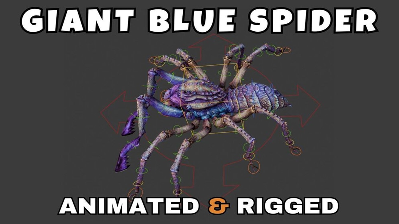 Media 1 for listing Giant Blue Spider Rigged And Animated 3D Model