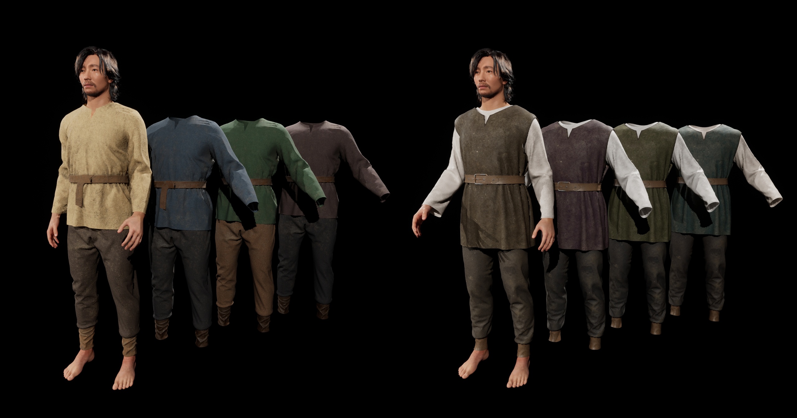 Media 1 for listing Metahuman Cloth Outfit – Rustic Medieval Bundle (8 Variants, Rigged)