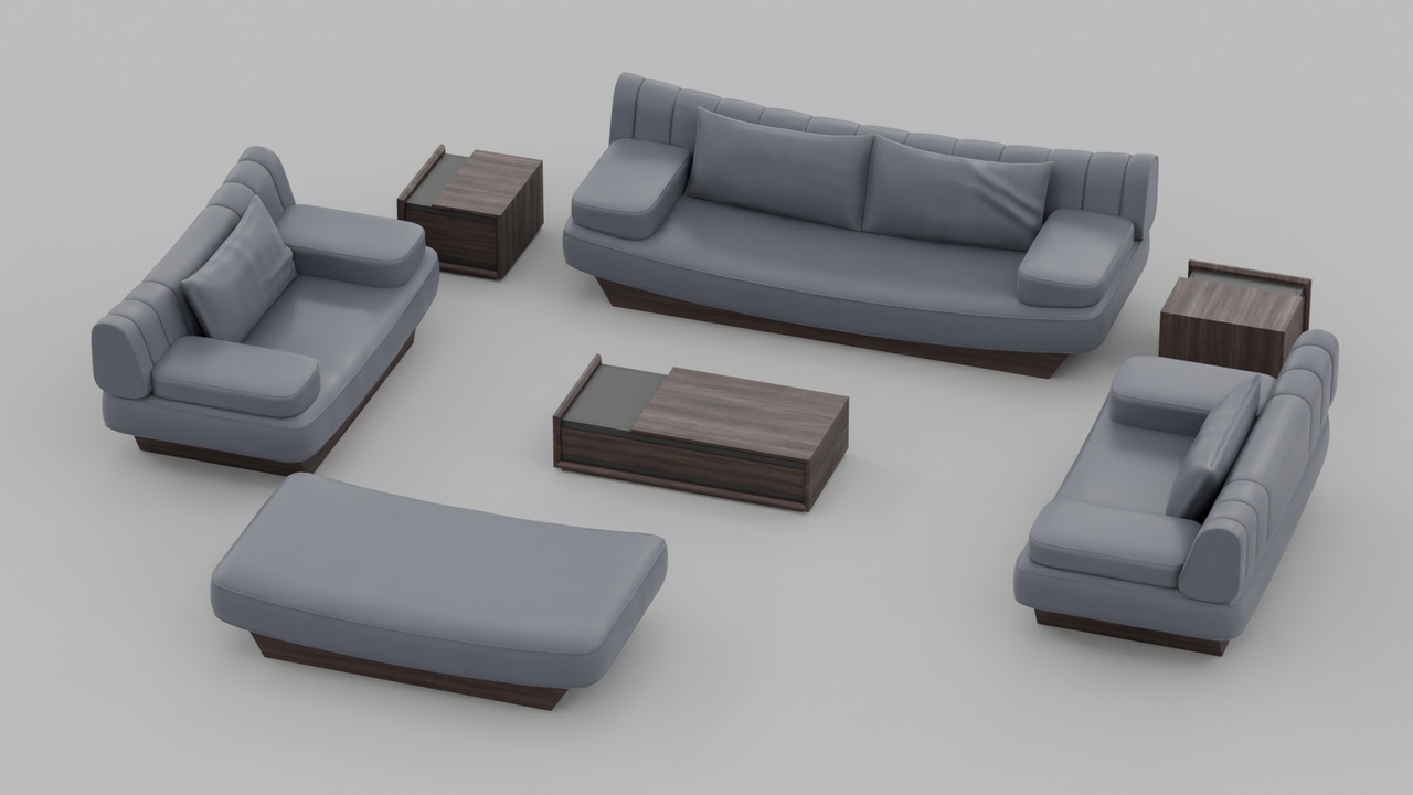 Media 1 for listing Light blue Sofa Set Furniture with Walnut Plinths and Side Accent Tables