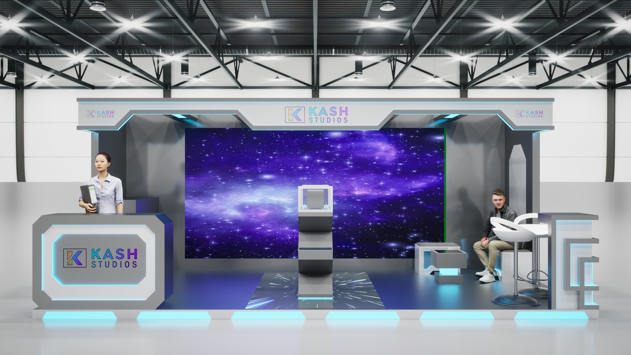 Media 1 for listing Compact Futuristic Exhibition Booth 6×3m – Open Display Stand option3