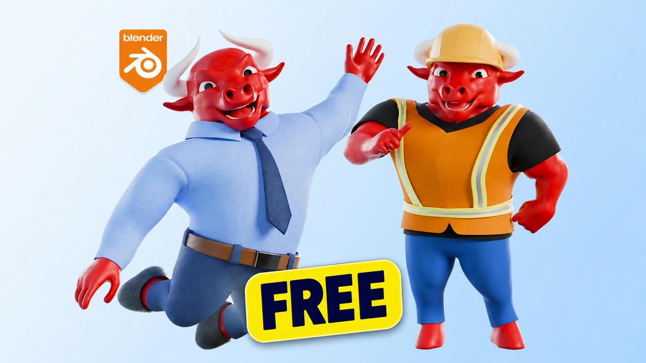 Media 1 for listing Cartoon Business Bull Mascot - Rigged 3D Character