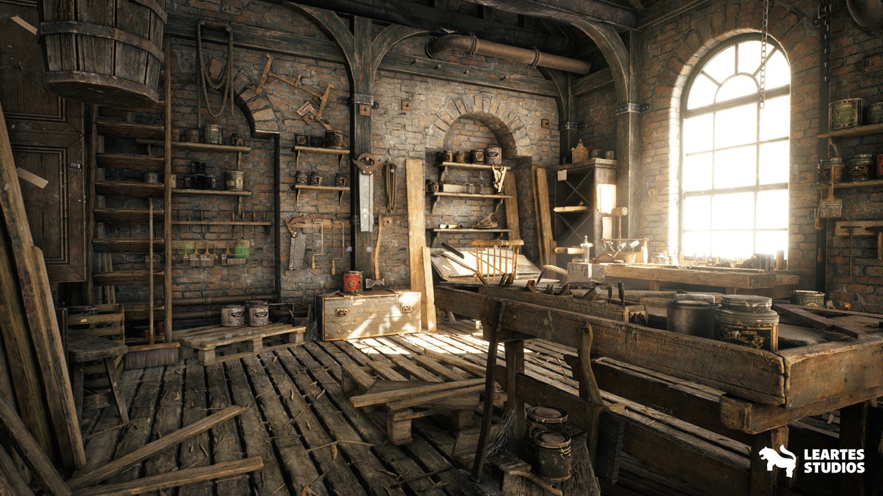 Media 1 for listing Carpenter's Workshop Environment ( Workshop Prop Pack Carpenter Woodworking 3d )