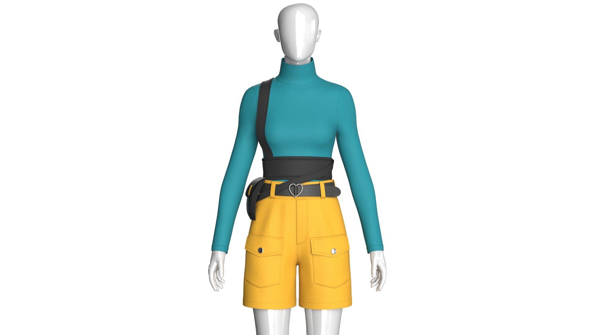 Media 1 for listing Girls High Neck Top With Cargo Shorts - Outfit | High Poly