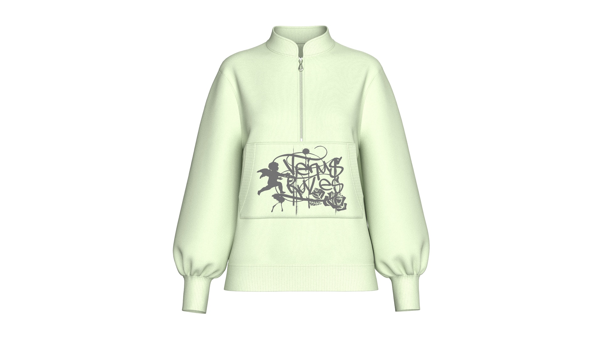 Media 1 for listing Girls Half - Zip Printed Kangaroo Pocket Jacket | High Poly