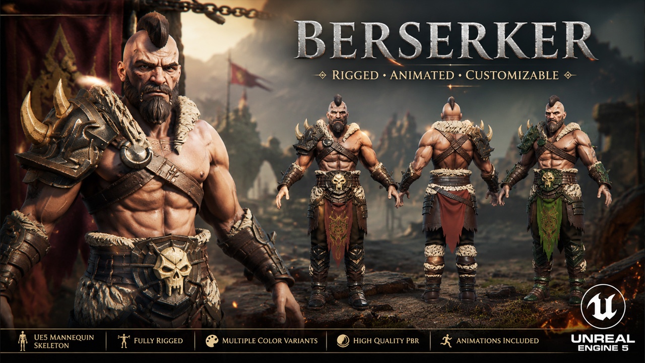 Media 1 for listing Stylized Fantasy Berserker | UE5 Mannequin Rig | Game ready