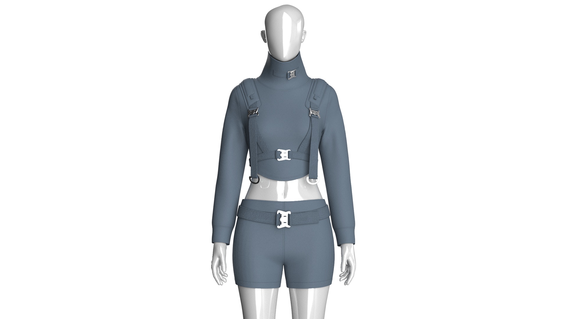 Media 1 for listing Girls Crop Top With Belted Shorts - Outfit | High Poly