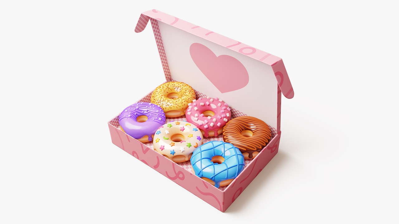 Multimedia 1 dla listy Box of Colorful Donuts Stylized