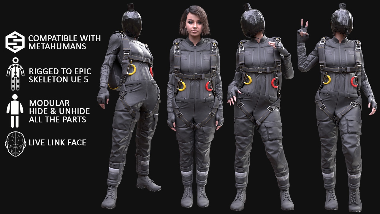 Media 1 for listing Woman in Skydiving Suit - Modular - Rigged