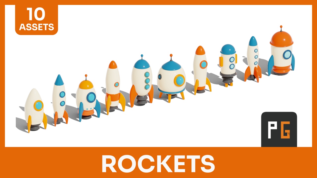 Media 1 for listing Low Poly Rockets – 10 Asset Pack