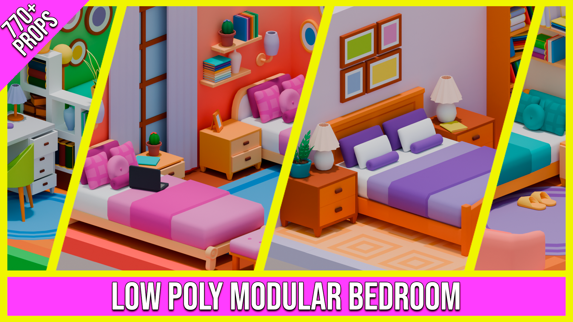 Low Poly Modular Bedroom Pack (770+ Props) | Fab