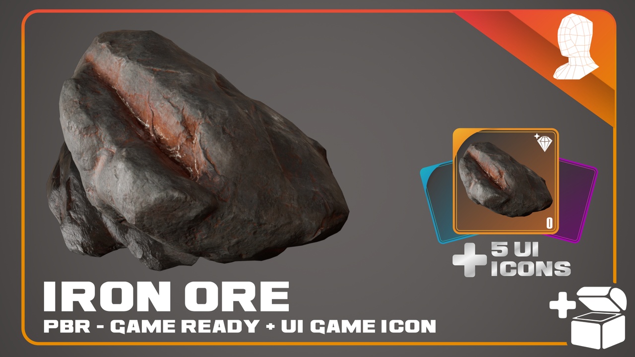 Media 1 for listing Iron Ore + 5 Loot Icons - PBR Game Ready