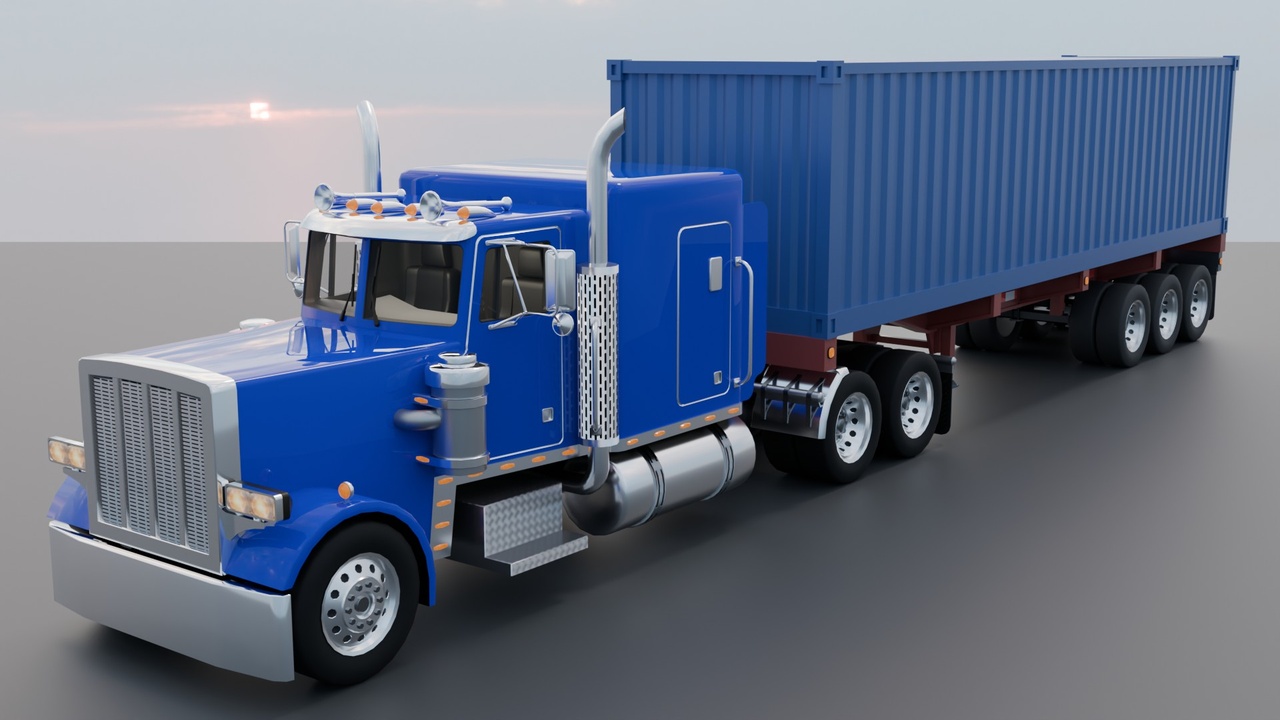 Media 1 for listing Realistic American Semi Truck + Container Trailer (11 Truck + 7 Trailer Colors)