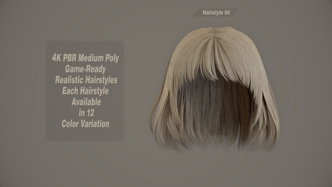 Media 1 for listing Realistic Hair Game Ready | 12 Colors | 4K PBR | v4