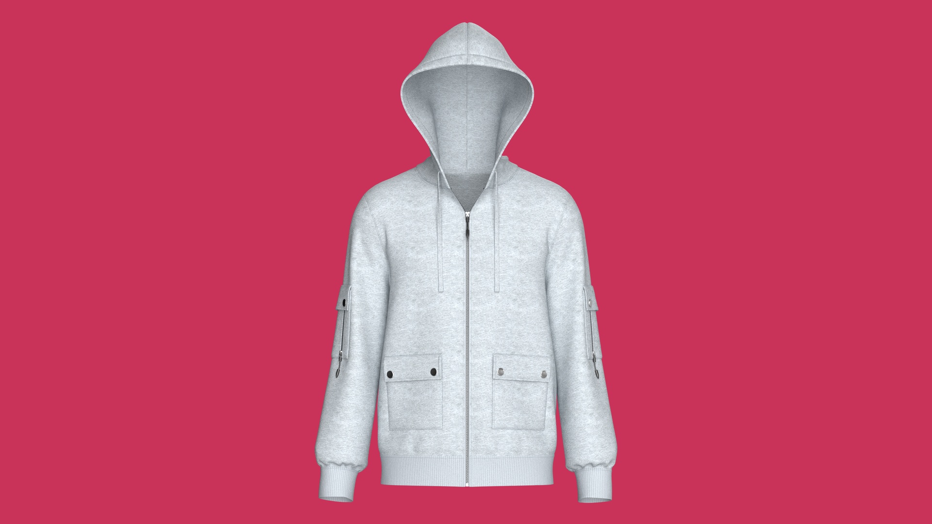 Media 1 for listing Men Multi Pocket Zip - Up Hoodie With Melange | High Poly