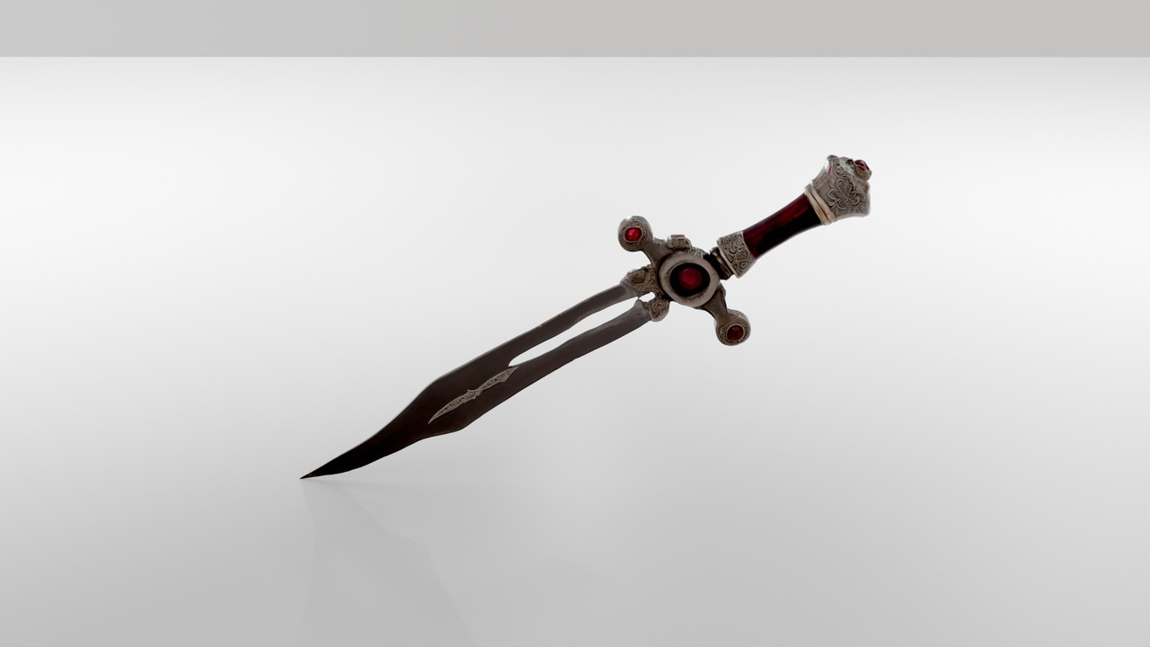 Ornate Fantasy Dagger with Ruby Gemstones and Split Blade | Fab