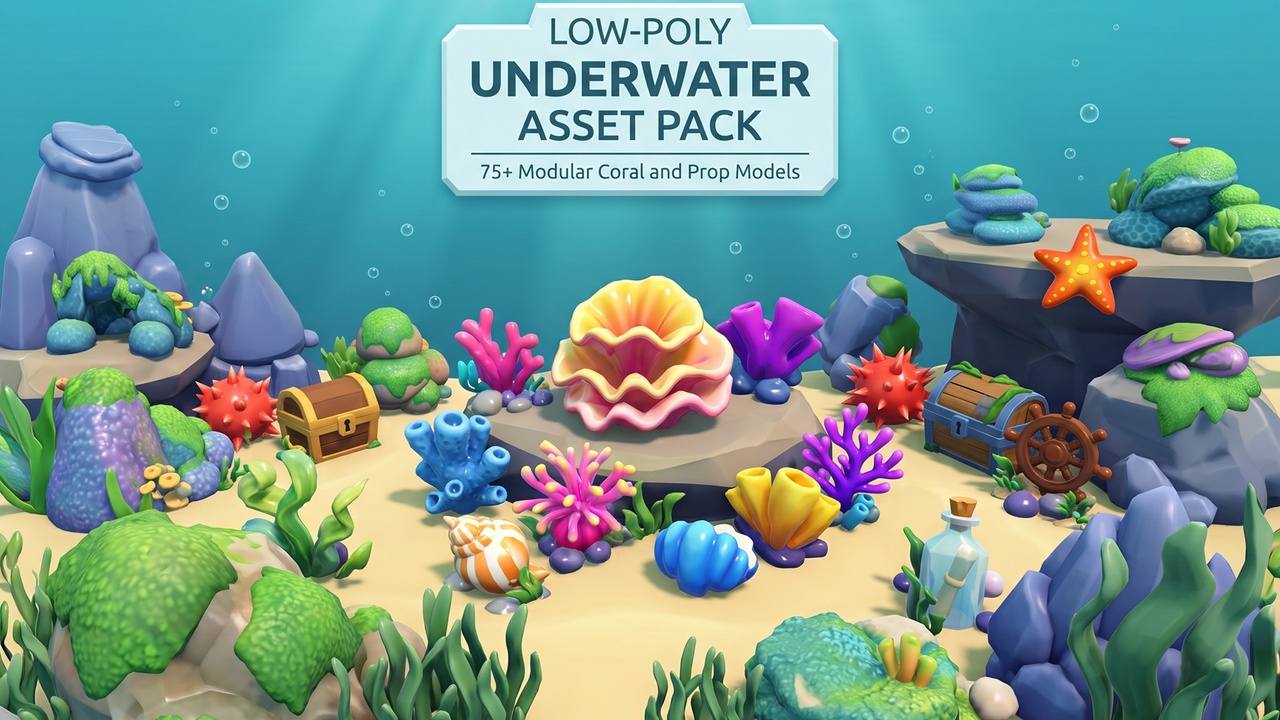Media 1 for listing Stylized Underwater Pack — Rocks, Corals & Sea Props