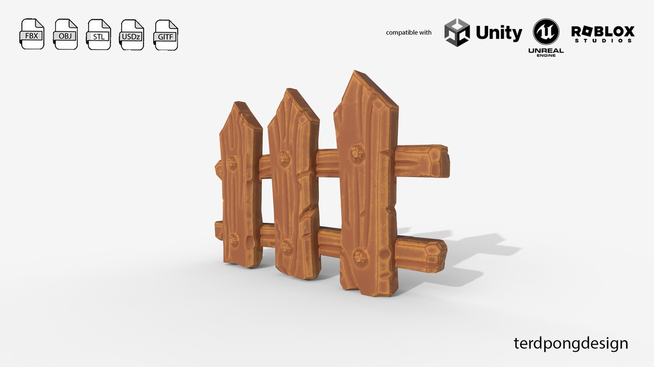 Media 1 for listing Stylized Wooden Fence - Low Poly Hand Painted Game Ready Asset