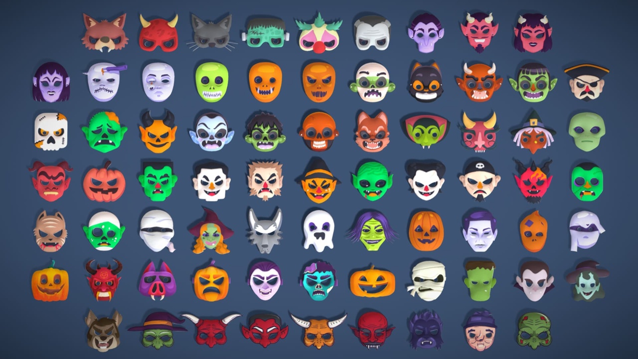 Media 1 for listing 73 Halloween Masks Pack – Toon Horror Ghosts Evil Fantasy - Ultimate Collection