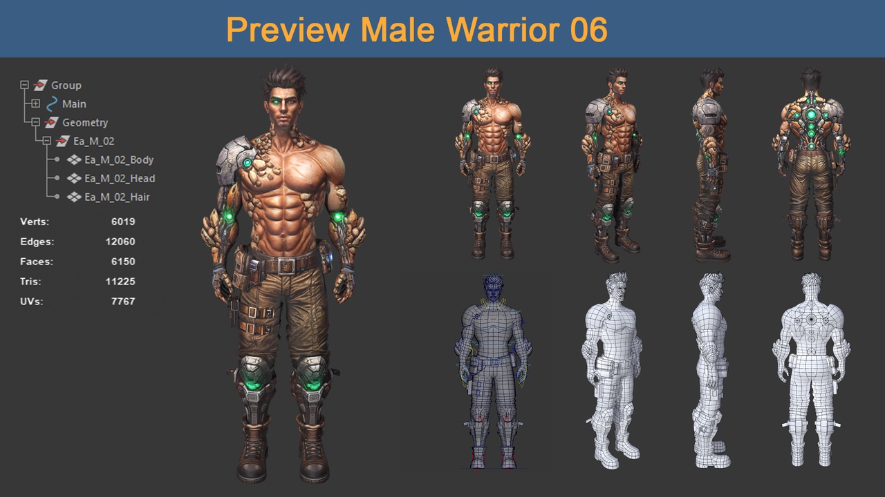 Media 1 for listing Character Male Warriors 06 - Ready for game Low-poly 3D model