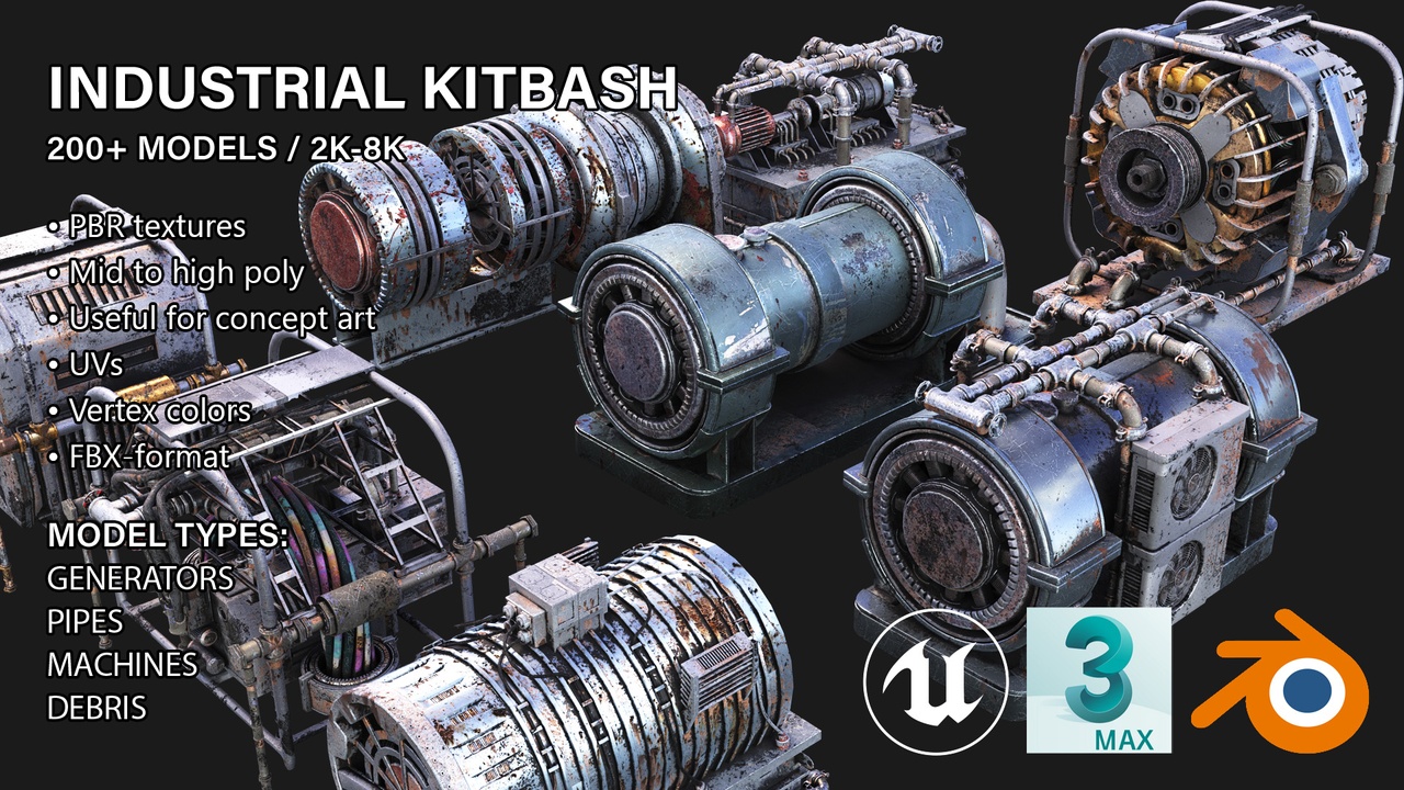 Media 1 for listing Industrial Kitbash V3 - 200+ Models / 2K-8K