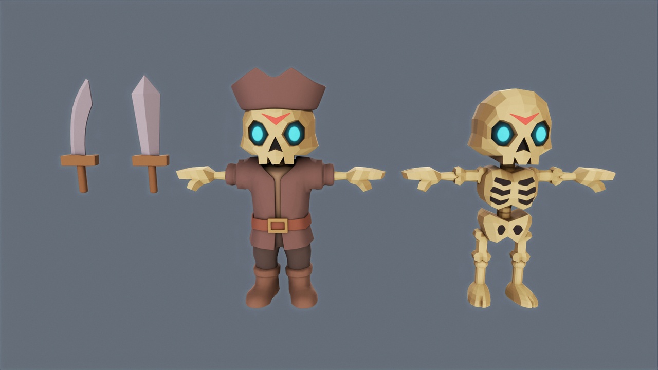Media 1 for listing Stylized skeleton pirate character Low-poly