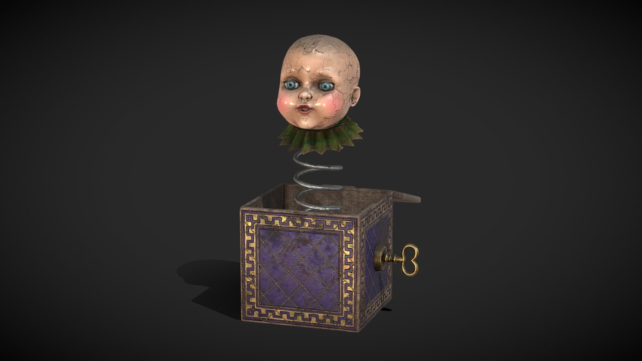 Media 1 for listing Low Poly Creepy Baby Doll Jack-in-the-Box Model for Horror Games and Halloween