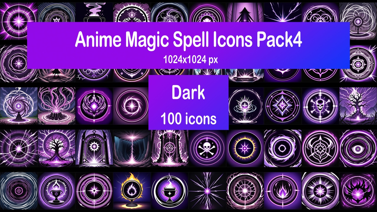 Media 1 for listing Anime Magic Spell Icons Pack4 - Dark