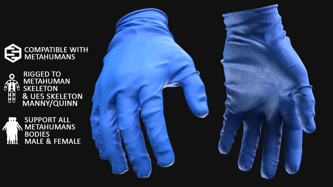 Media 1 for listing Surgery Gloves 147 Model for Metahumans - All MH Bodies & UE5 Skeletons - Rigged
