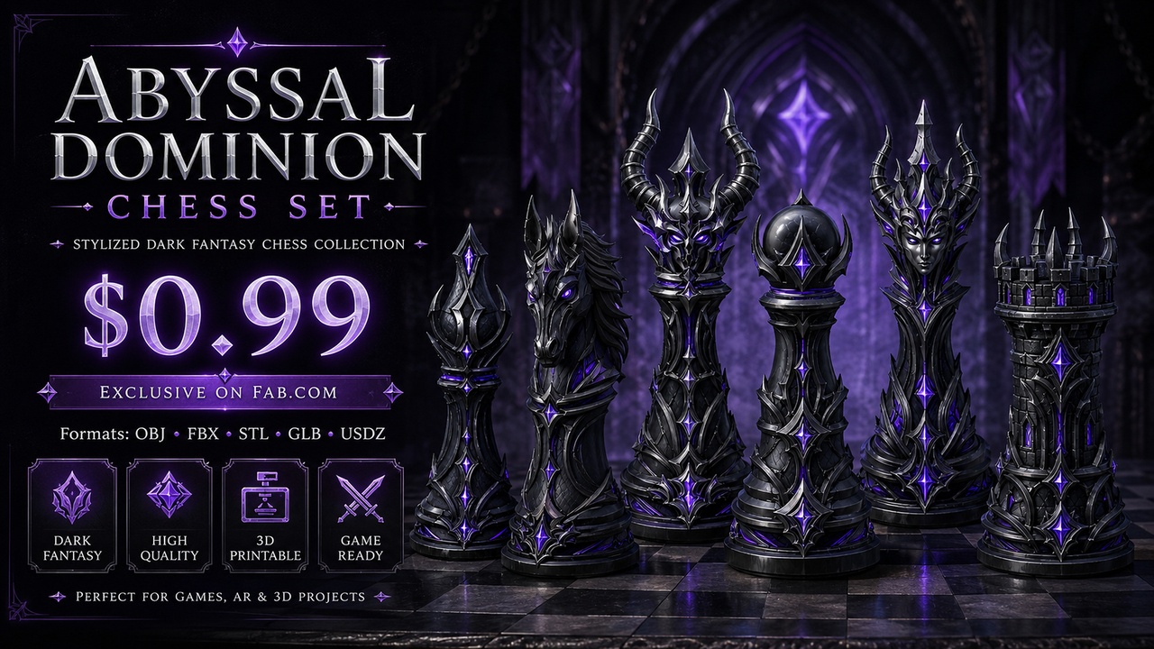 Media 1 for listing Chess Set |Abyssal Dominion| Stylized Dark Fantasy Chess Collection | Game Ready